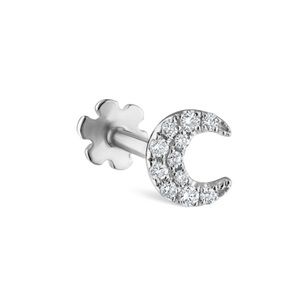 Maria Tash Small Diamond Moon - Single Threaded Stud, White Gold